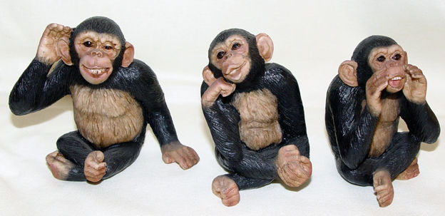 Picture of 3 little monkeys  - I don't see - I don't hear - I don't speak